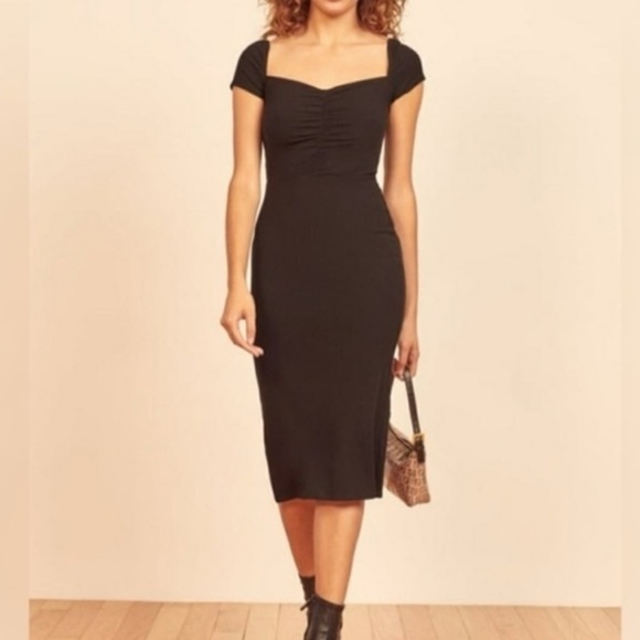 REFORMATION Black Ribbed Bleeker Dress - Picture 5 of 9